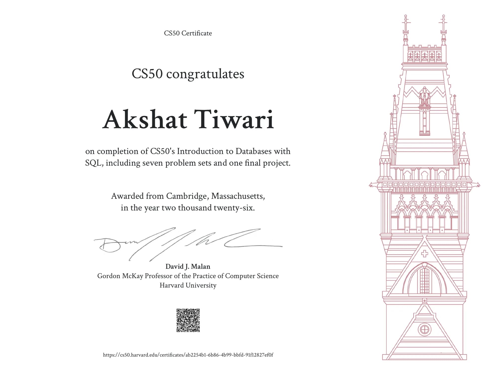 Preview of CS50 SQL certificate
