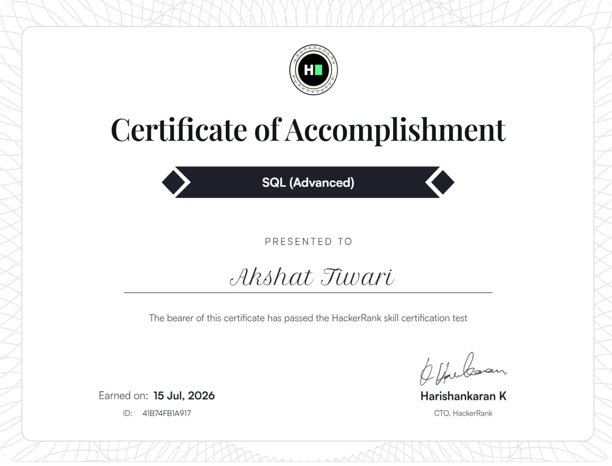 Preview of SQL (Advanced) certificate