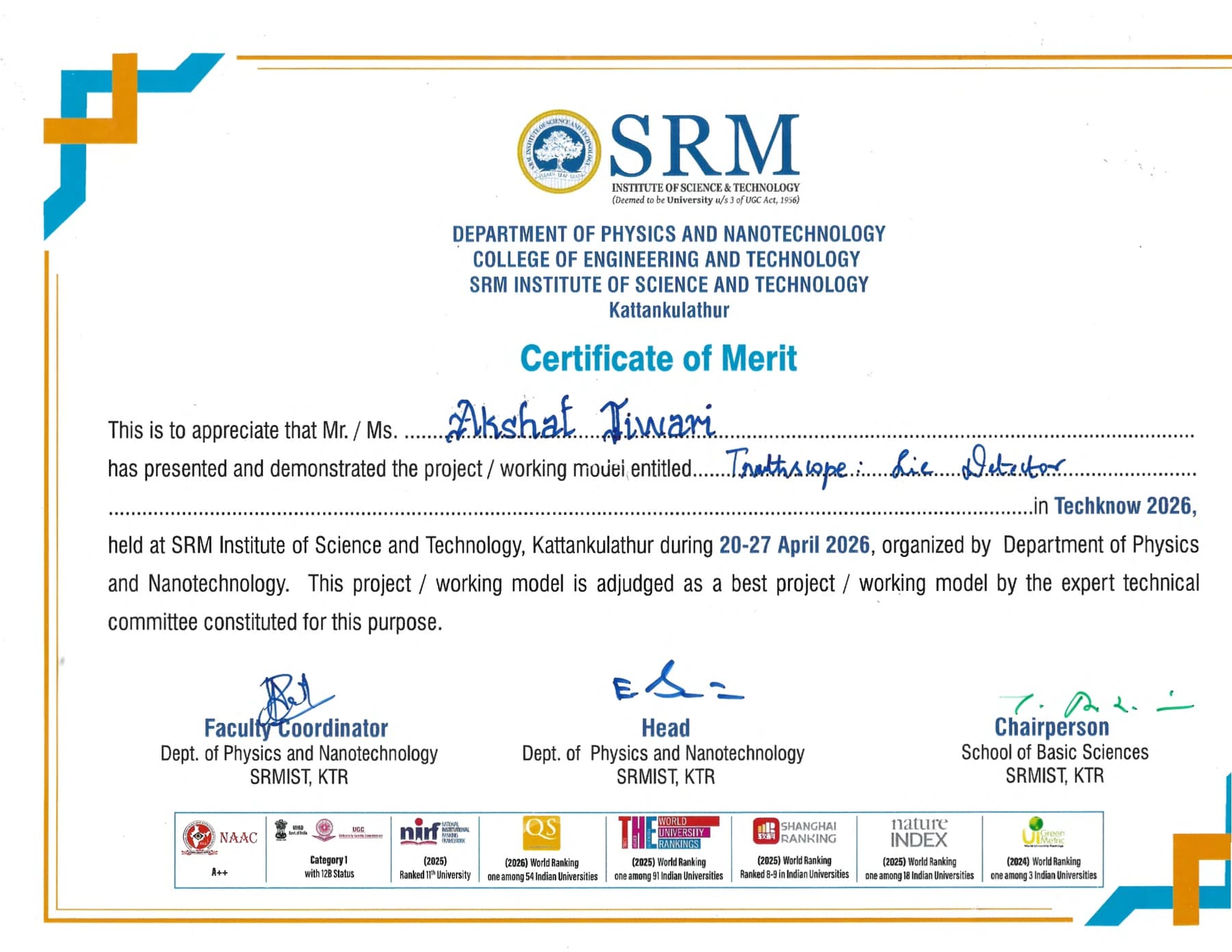 Preview of TechKnow 2026 · Certificate of Merit certificate